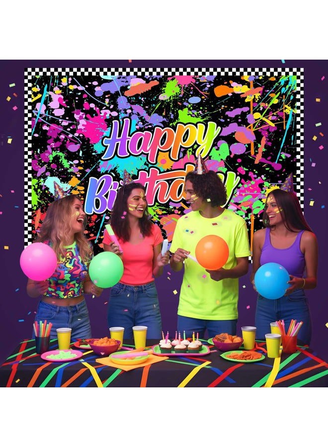 Lofaris Neno Glow in The Dark Birthday Party Photography Backdrops Colorful Graffiti Splash Paint Background Slime Happy Birthday Black Light Sleppover Party Banner Decor for Kids Birthday Supplies - Image 3